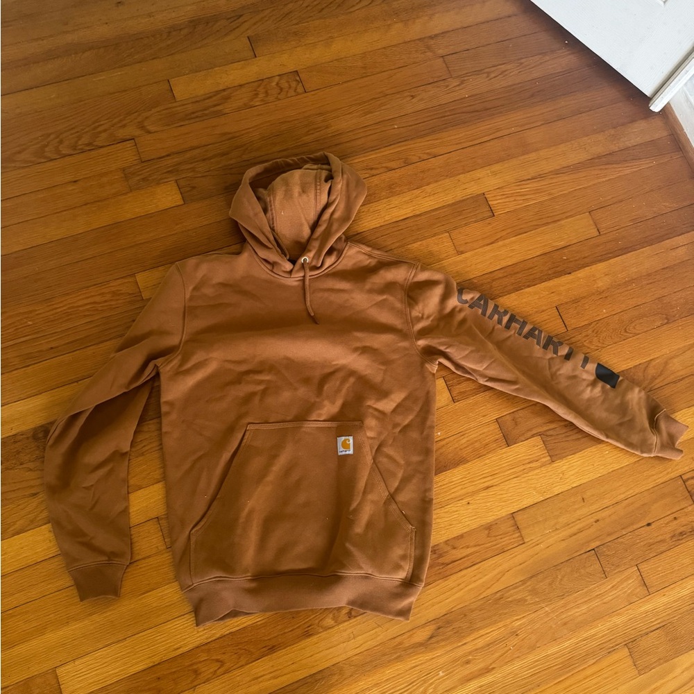 Carhartt Men's Tan Hoodie with Sleeve Logo